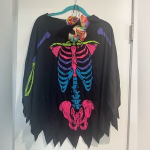 Colorful Skeleton Poncho with Floral Headband